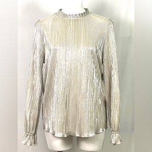 Adrianna Papell-find crystal pleated – silver glitter blouse – size L